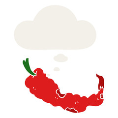 cartoon chili pepper and thought bubble in retro style