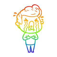 rainbow gradient line drawing cartoon crying man