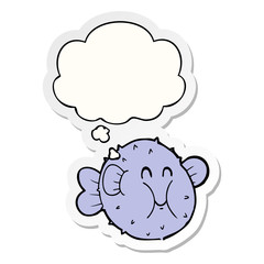 cartoon puffer fish and thought bubble as a printed sticker
