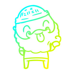 cold gradient line drawing man with beard sticking out tongue