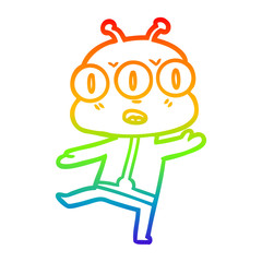 rainbow gradient line drawing cartoon three eyed alien