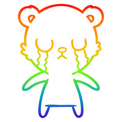 rainbow gradient line drawing crying cartoon bear