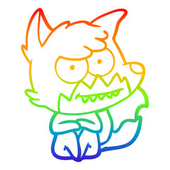 rainbow gradient line drawing cartoon grinning fox sitting