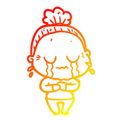warm gradient line drawing cartoon crying old lady
