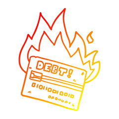 warm gradient line drawing burning credit card cartoon