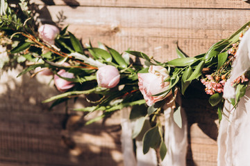 Wedding asymmetrical stylish bouquet with purple roses