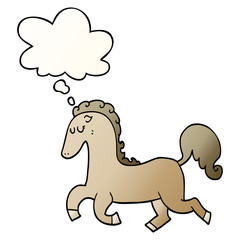 cartoon horse running and thought bubble in smooth gradient style