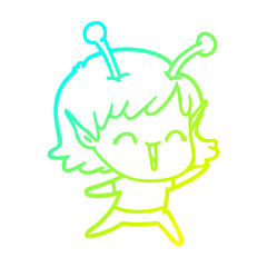 cold gradient line drawing cartoon alien girl laughing