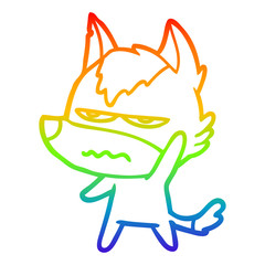 rainbow gradient line drawing cartoon annoyed wolf