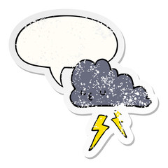 cartoon storm cloud and speech bubble distressed sticker