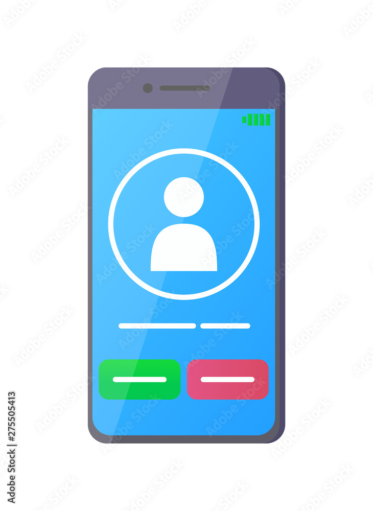 Poster mobile phone vector, big smartphone isolated gadget with screen. monitor showing incoming call and o