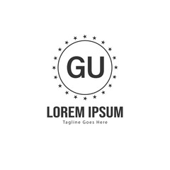 Initial GU logo template with modern frame. Minimalist GU letter logo vector illustration