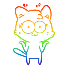 rainbow gradient line drawing cartoon surprised cat