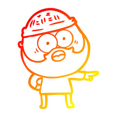 warm gradient line drawing cartoon bearded man pointing
