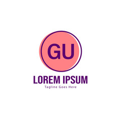 Initial GU logo template with modern frame. Minimalist GU letter logo vector illustration