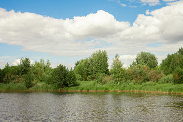 Fototapeta na wymiar Beautiful landscape of Russia. Forest by the lake