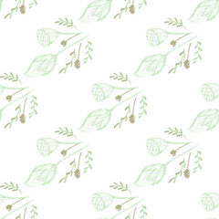 Color lotus flower hand drawn, floral seamless pattern, simple vector illustration