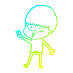 cold gradient line drawing cartoon happy boy