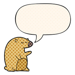 cartoon bear and speech bubble in comic book style