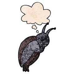 cute cartoon beetle and thought bubble in grunge texture pattern style