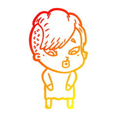 warm gradient line drawing cartoon surprised girl