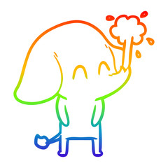 rainbow gradient line drawing cute cartoon elephant spouting water