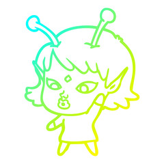 cold gradient line drawing pretty cartoon alien girl