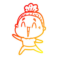 warm gradient line drawing cartoon happy old lady