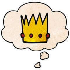 cartoon crown and thought bubble in grunge texture pattern style