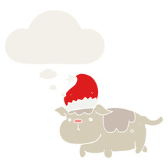 cute christmas dog and thought bubble in retro style