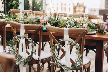 Boho wedding table for a newlywed banquet.