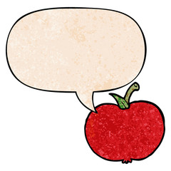 cartoon apple and speech bubble in retro texture style