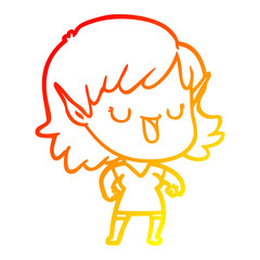 warm gradient line drawing cartoon elf girl
