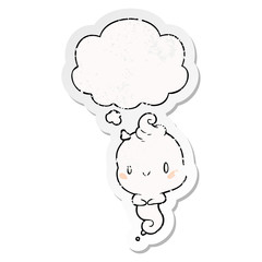 cartoon ghost and thought bubble as a distressed worn sticker