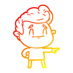 Obraz premium warm gradient line drawing happy cartoon man pointing