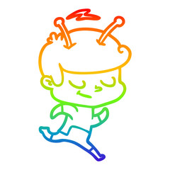 rainbow gradient line drawing friendly cartoon spaceman running