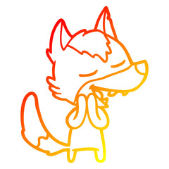 warm gradient line drawing cartoon wolf laughing