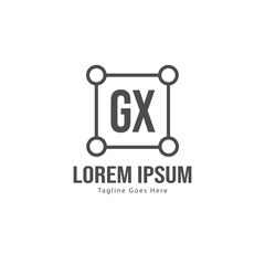 Initial GX logo template with modern frame. Minimalist GX letter logo vector illustration