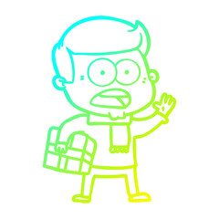 cold gradient line drawing cartoon shocked man