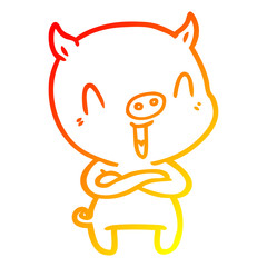 warm gradient line drawing happy cartoon pig