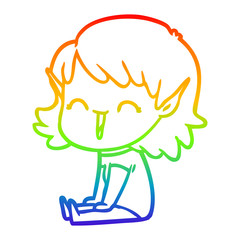 rainbow gradient line drawing cartoon elf girl