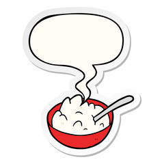 cartoon bowl of porridge and speech bubble sticker