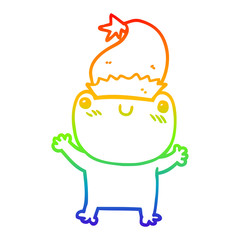rainbow gradient line drawing cute cartoon frog wearing christmas hat