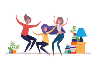 group of people dancing in living room