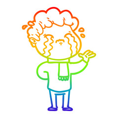 rainbow gradient line drawing cartoon man crying
