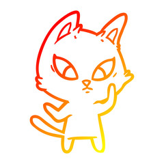 warm gradient line drawing confused cartoon cat