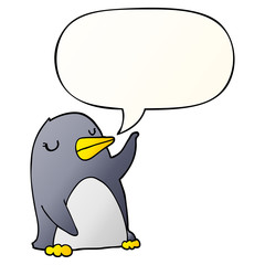 cartoon penguin and speech bubble in smooth gradient style