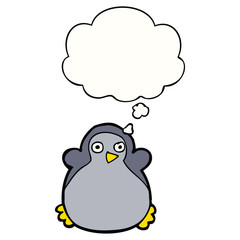 cartoon penguin and thought bubble