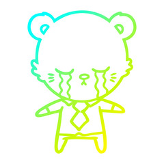 cold gradient line drawing crying cartoon polarbear