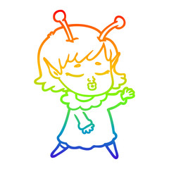 rainbow gradient line drawing cute alien girl cartoon
